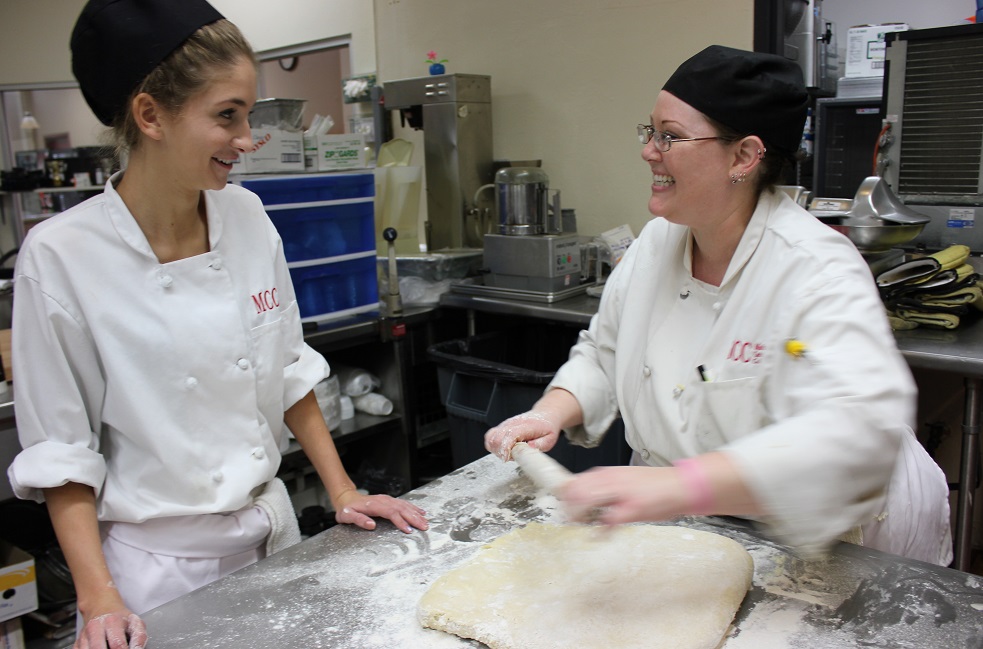 Female students preparing pastry