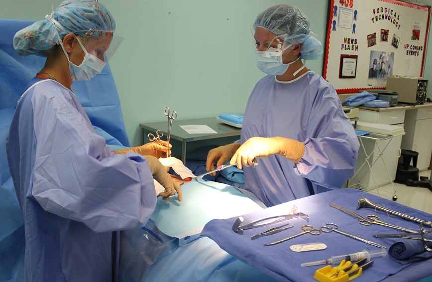 Surgical technology students in lab setting