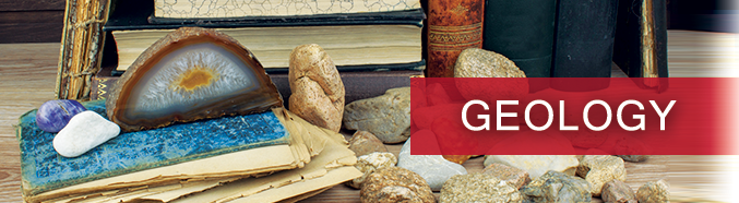 Picture of geodes on a desk with books